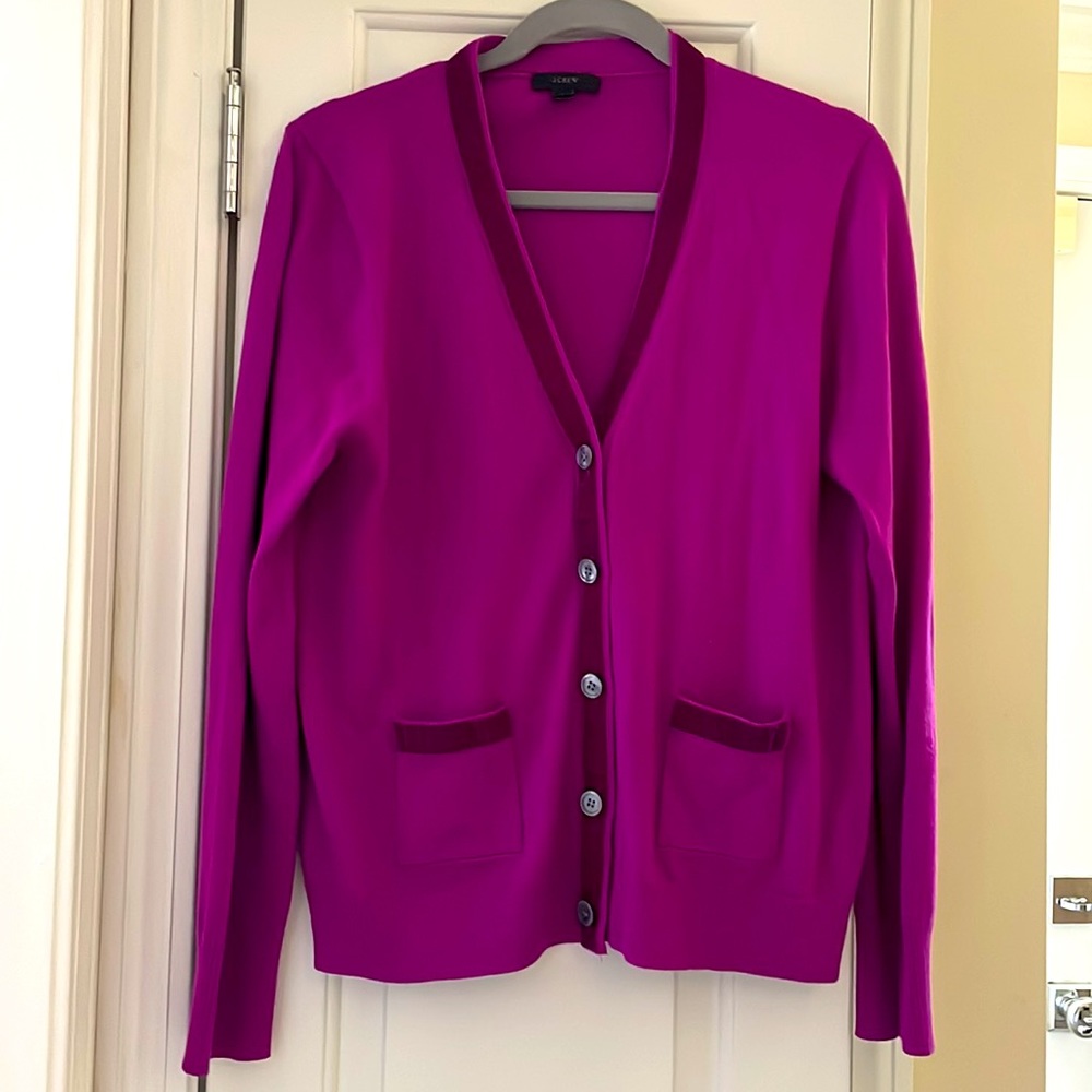 J Crew size AL pink/purple cardigan. Only worn once - in like-new condition!